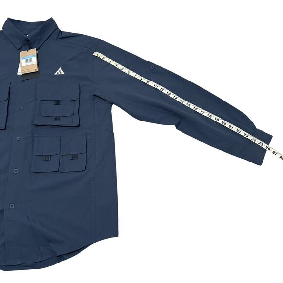 Nike ACG Shirt Mens Medium Navy Blue Button Up Dri Fit UV Devastation Trail Hike - Picture 5 of 9